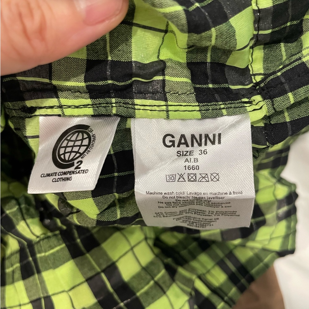 ✨SOLD✨ Ganni Neon Green Checked Top - Picture 8 of 8